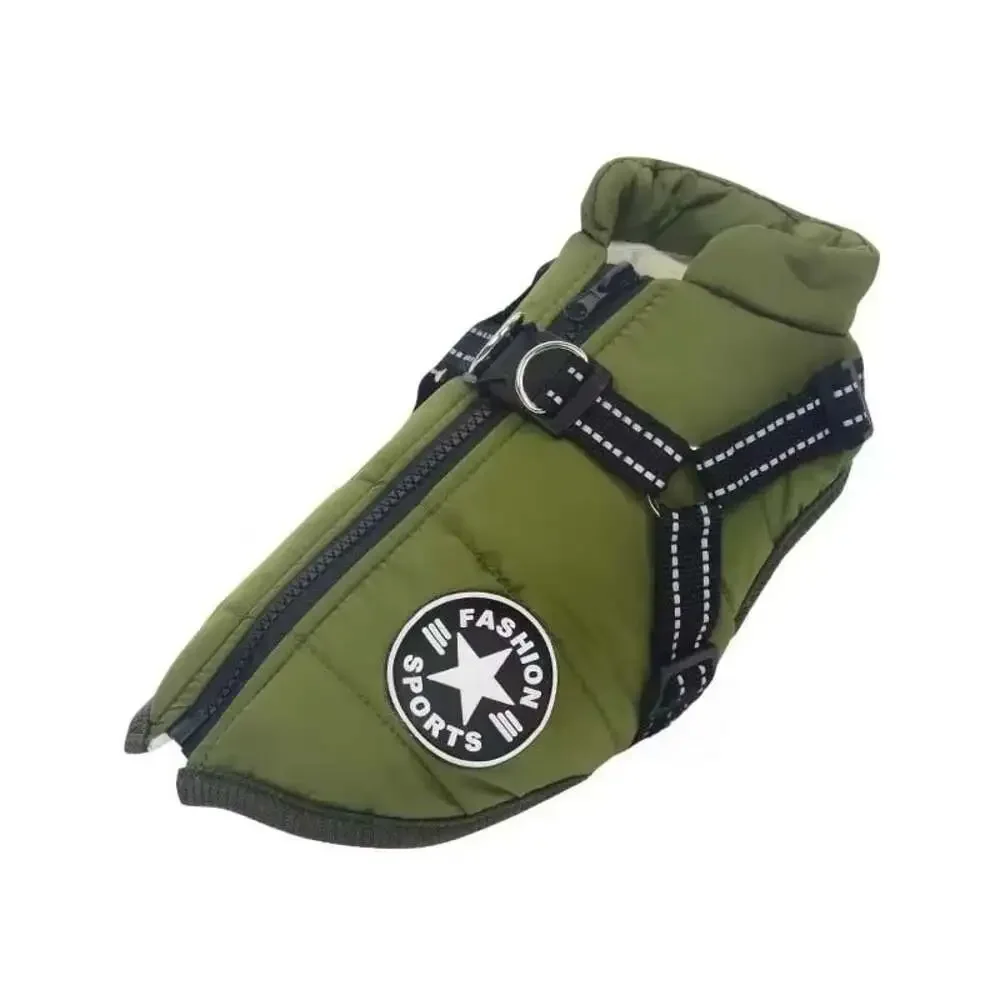 Large Pet Dog Jacket with Harness Winter Warm Dog Clothes for Labrador Waterproo